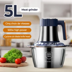 Electric Meat Grinders 5L Food Crusher Stainless Steel Multifunctional Vegetable Slicer Processor Chopper Kitchen Blenders