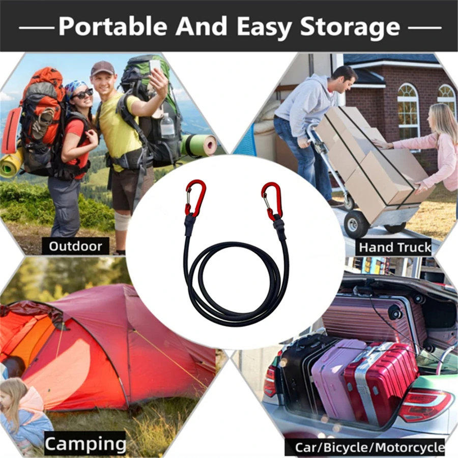 30-210cm 8mm Packing Ropes Outdoor Elastic Bungee Cords with Red Hooks Stretch Lightweight for Bikes Car Luggage Roof Rack Strap - Image 6