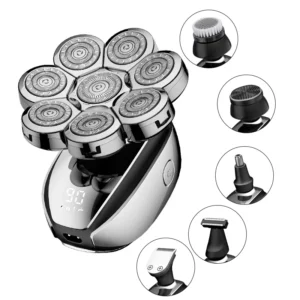 ​​6-In-1 Beard/Scalp Shaver For Bald Men 7 Blades Floating Razor Electric Head Hair Trimmer USB LED Display Quick USB Chargeable
