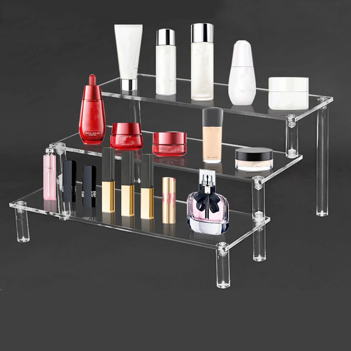 1-4 Tier Acrylic Display Stand Durable Display Rack For Cupcake Perfume Doll Transparent Trapezoidal Blind Box Storage Shelf - Image 6