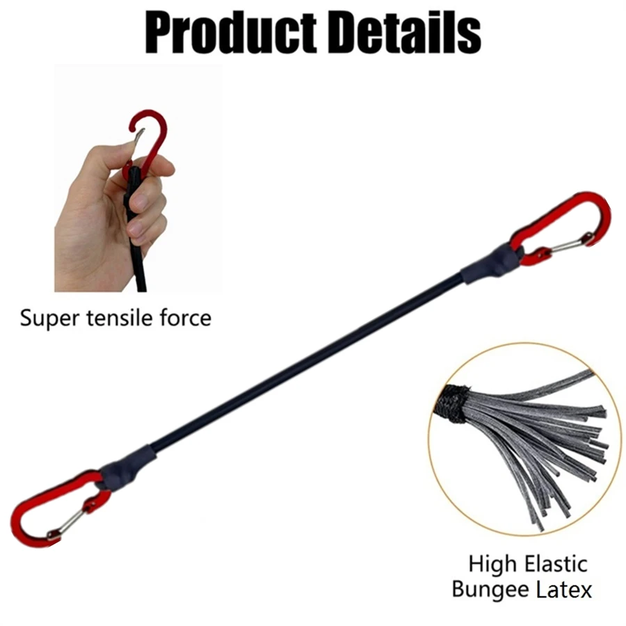 30-210cm 8mm Packing Ropes Outdoor Elastic Bungee Cords with Red Hooks Stretch Lightweight for Bikes Car Luggage Roof Rack Strap - Image 3