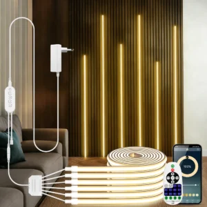 Bluetooth Embeded Acoustic Wall Panel Decor Self-Adhesive COB LED Neon Lights Tape Wood Grain Grille Under Cabinet Lamp Lighting