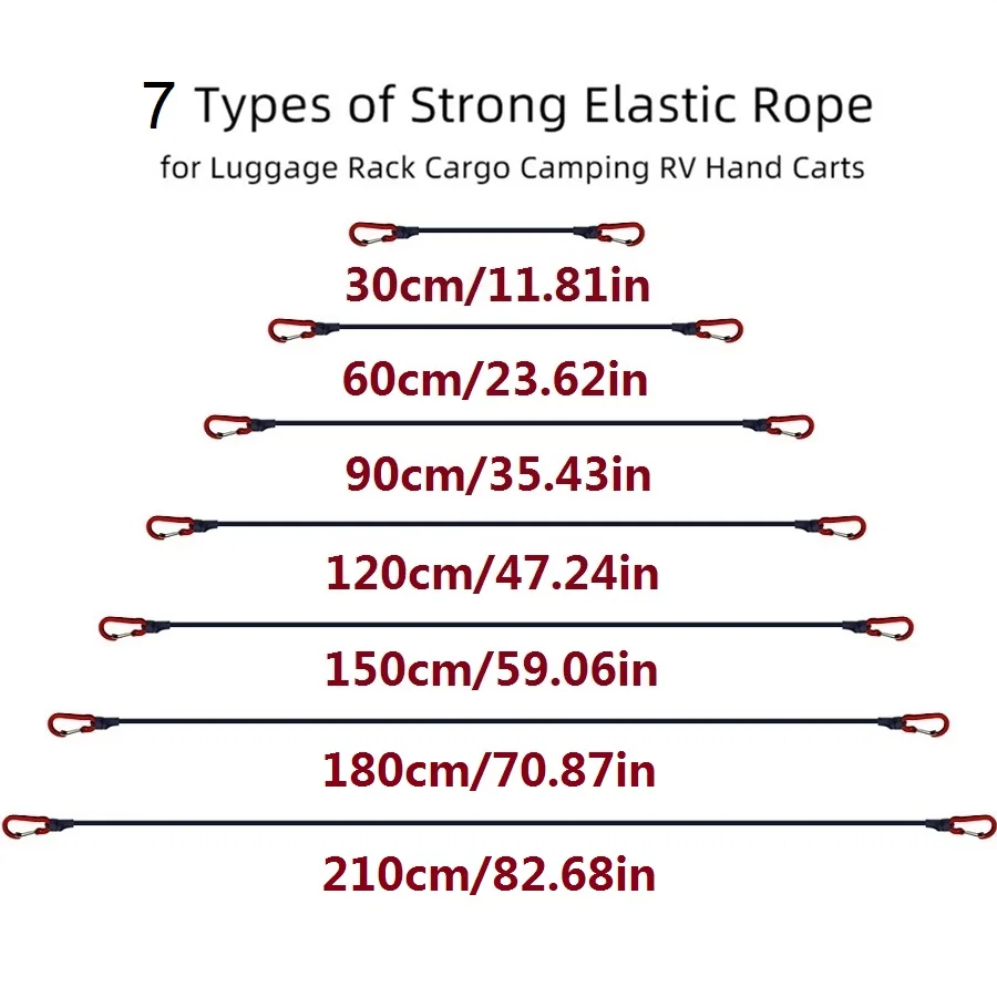 30-210cm 8mm Packing Ropes Outdoor Elastic Bungee Cords with Red Hooks Stretch Lightweight for Bikes Car Luggage Roof Rack Strap - Image 5