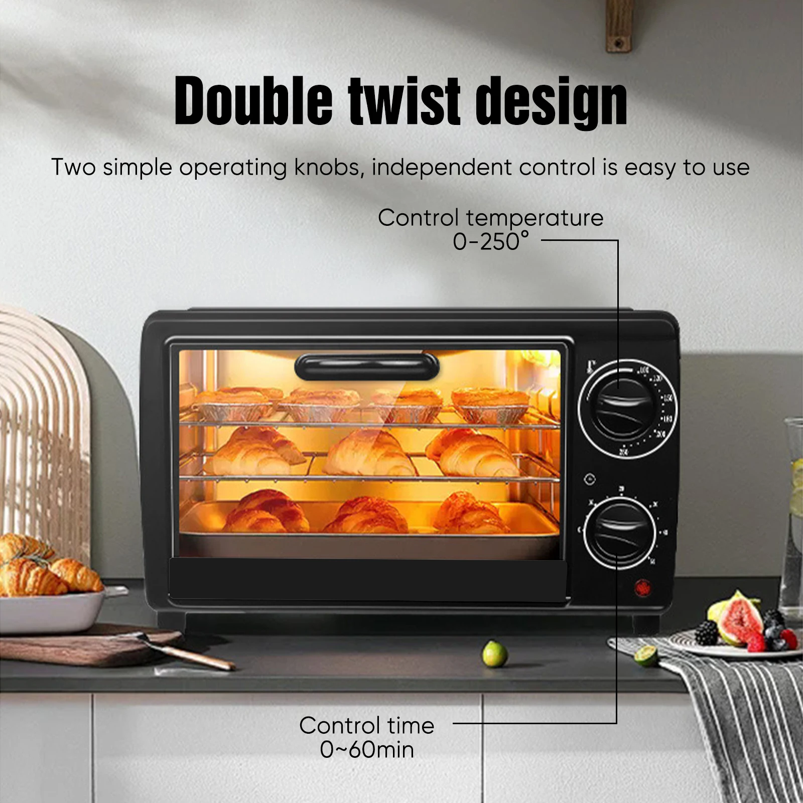 13L Mini Electric Oven Air Fryer Countertop Oven Multifunctional Toaster Oven with Baking Roasting Heating for Pizza Bread Cake Cookies Toast Compact Kitchen Appliance for Home - Image 3
