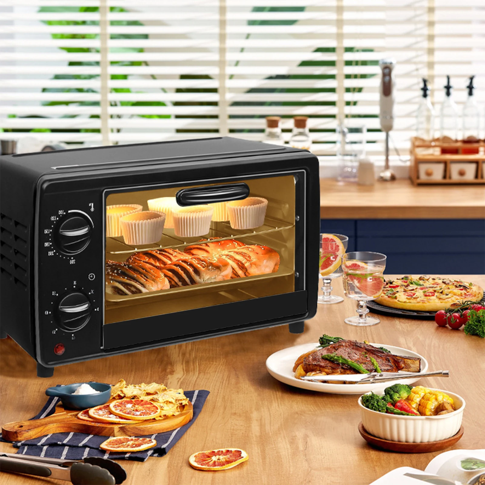 13L Mini Electric Oven Air Fryer Countertop Oven Multifunctional Toaster Oven with Baking Roasting Heating for Pizza Bread Cake Cookies Toast Compact Kitchen Appliance for Home - Image 4