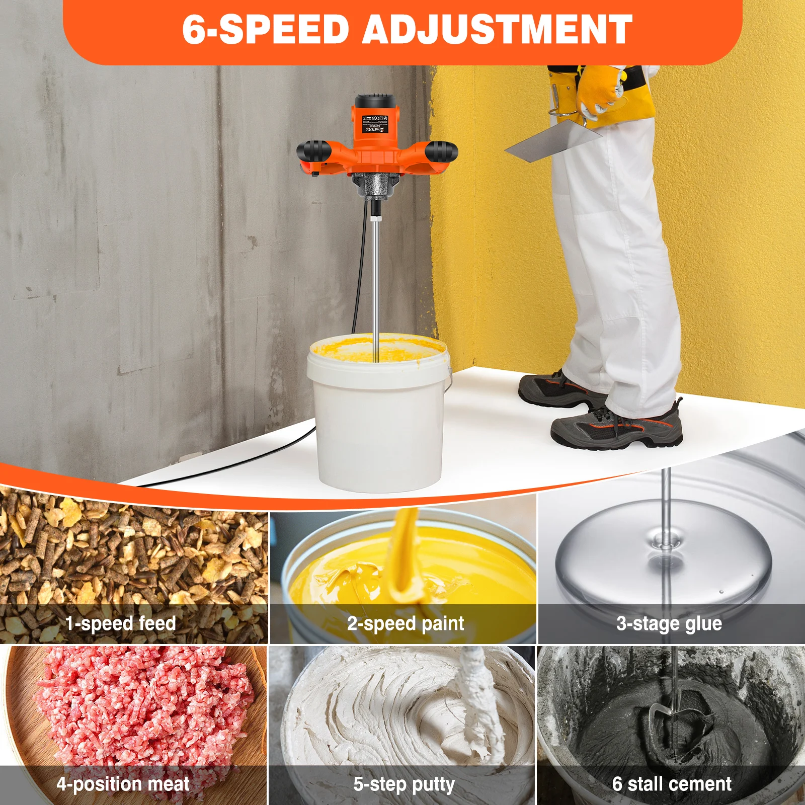 New Handheld Paint Concrete Mixer Machine Paddle Mixer Adjustable 6Speed Stirrer Electric Mix Stirring Tool M14 Mixing Rod 2600W - Image 5