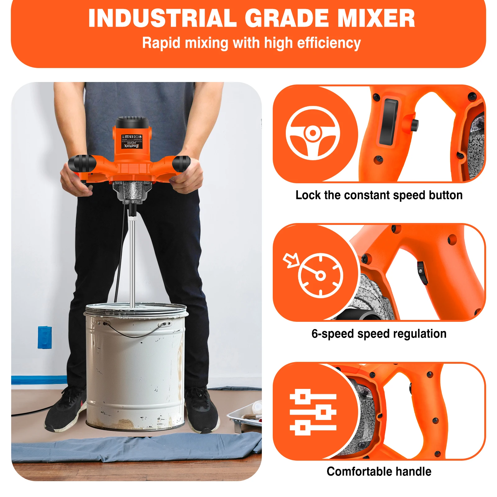 New Handheld Paint Concrete Mixer Machine Paddle Mixer Adjustable 6Speed Stirrer Electric Mix Stirring Tool M14 Mixing Rod 2600W - Image 4
