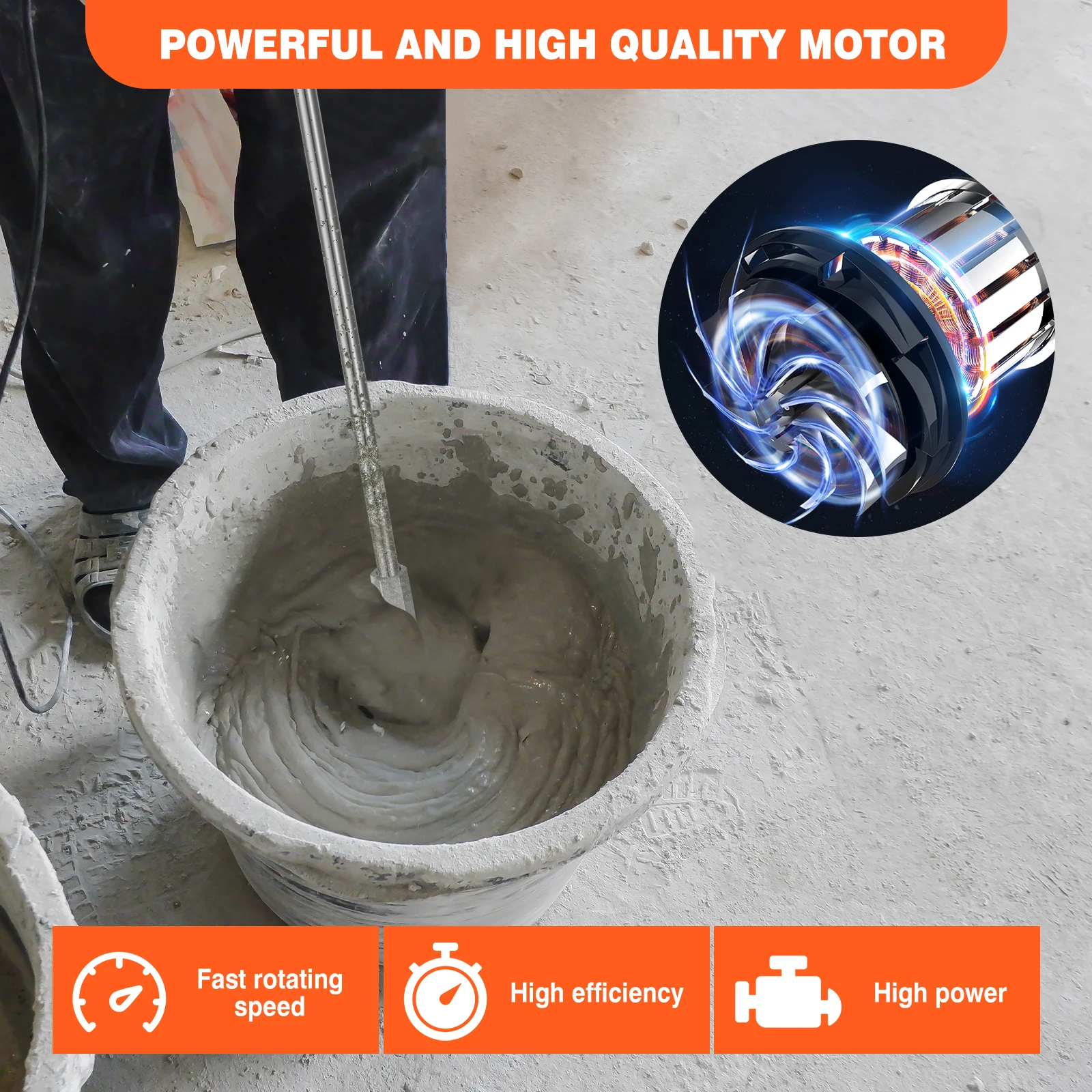 New Handheld Paint Concrete Mixer Machine Paddle Mixer Adjustable 6Speed Stirrer Electric Mix Stirring Tool M14 Mixing Rod 2600W - Image 6