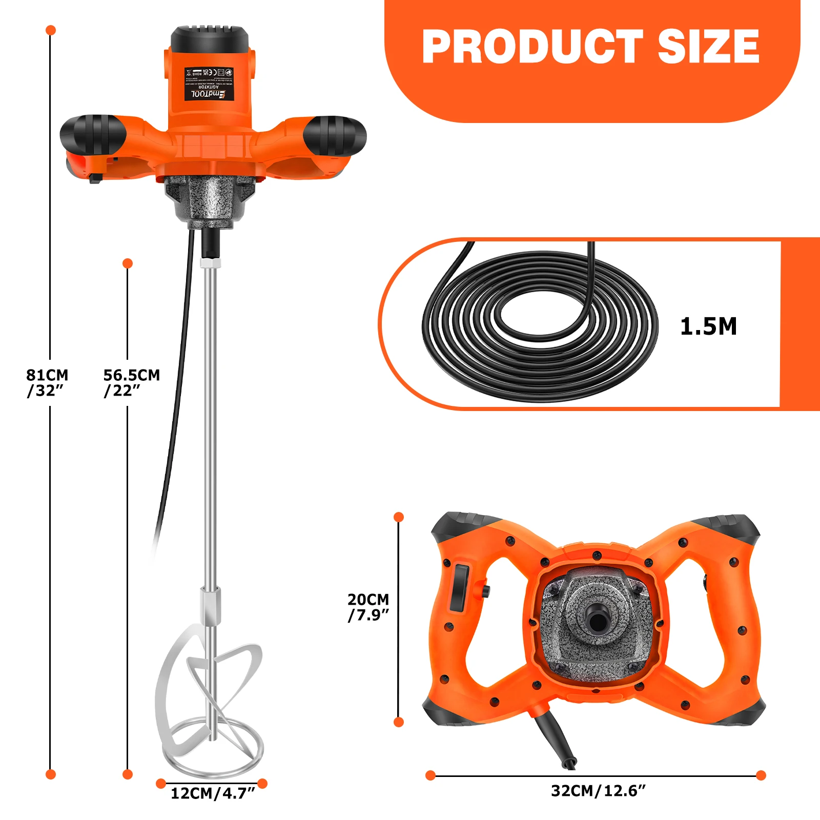 New Handheld Paint Concrete Mixer Machine Paddle Mixer Adjustable 6Speed Stirrer Electric Mix Stirring Tool M14 Mixing Rod 2600W - Image 2