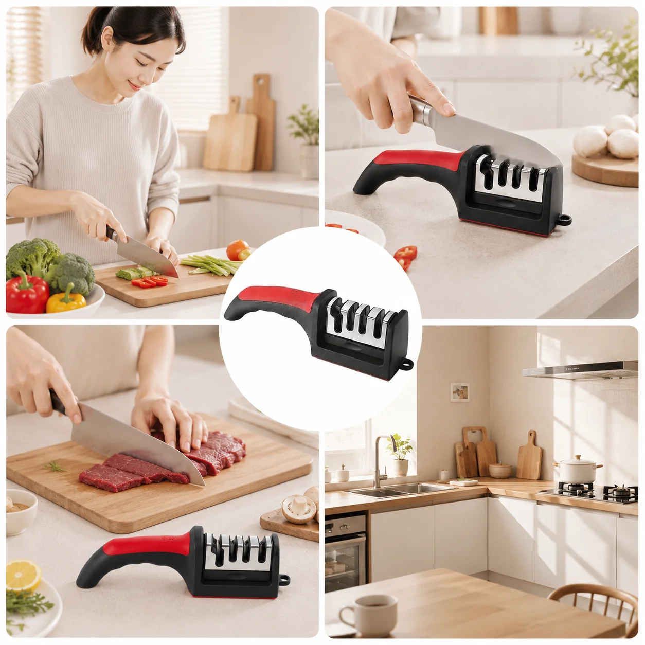4-Segment Knife Sharpener Knife Sharpeners for Kitchen Knives Stainless Steel Three-Purpose Sharpening Stone for Kitchen Tools - Image 6